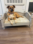 Load image into Gallery viewer, Tail Furniture Vintage Luxe Wooden Pet Sofa Bed – Elevated Orthopedic Dog & Cat Lounge with Plush Cushion