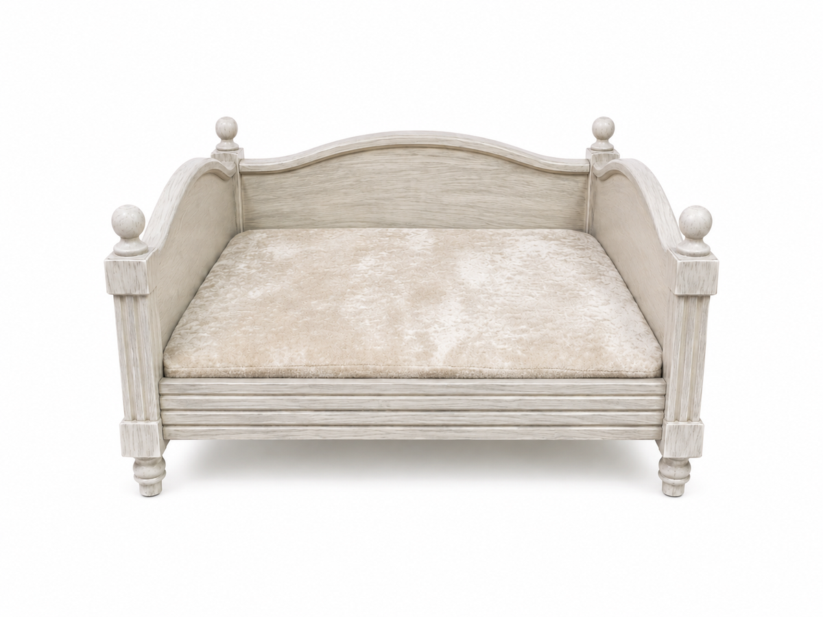 Tail Furniture Vintage Luxe Wooden Pet Sofa Bed – Elevated Orthopedic Dog & Cat Lounge with Plush Cushion