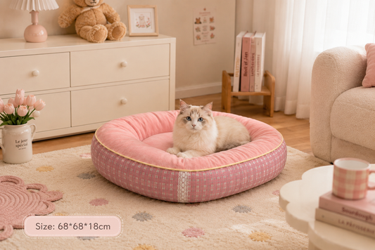 Tail Furniture Pink Plaid Lace Calming Pet Bed – Ultra Soft Plush Dog & Cat Bed for Small Pets