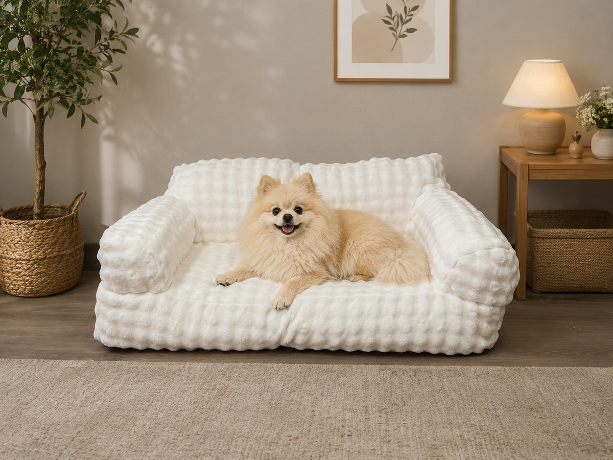 Tail Furniture Ivory Cloud Sofa Pet Bed™ – Ultra Plush Calming Dog & Cat Bed
