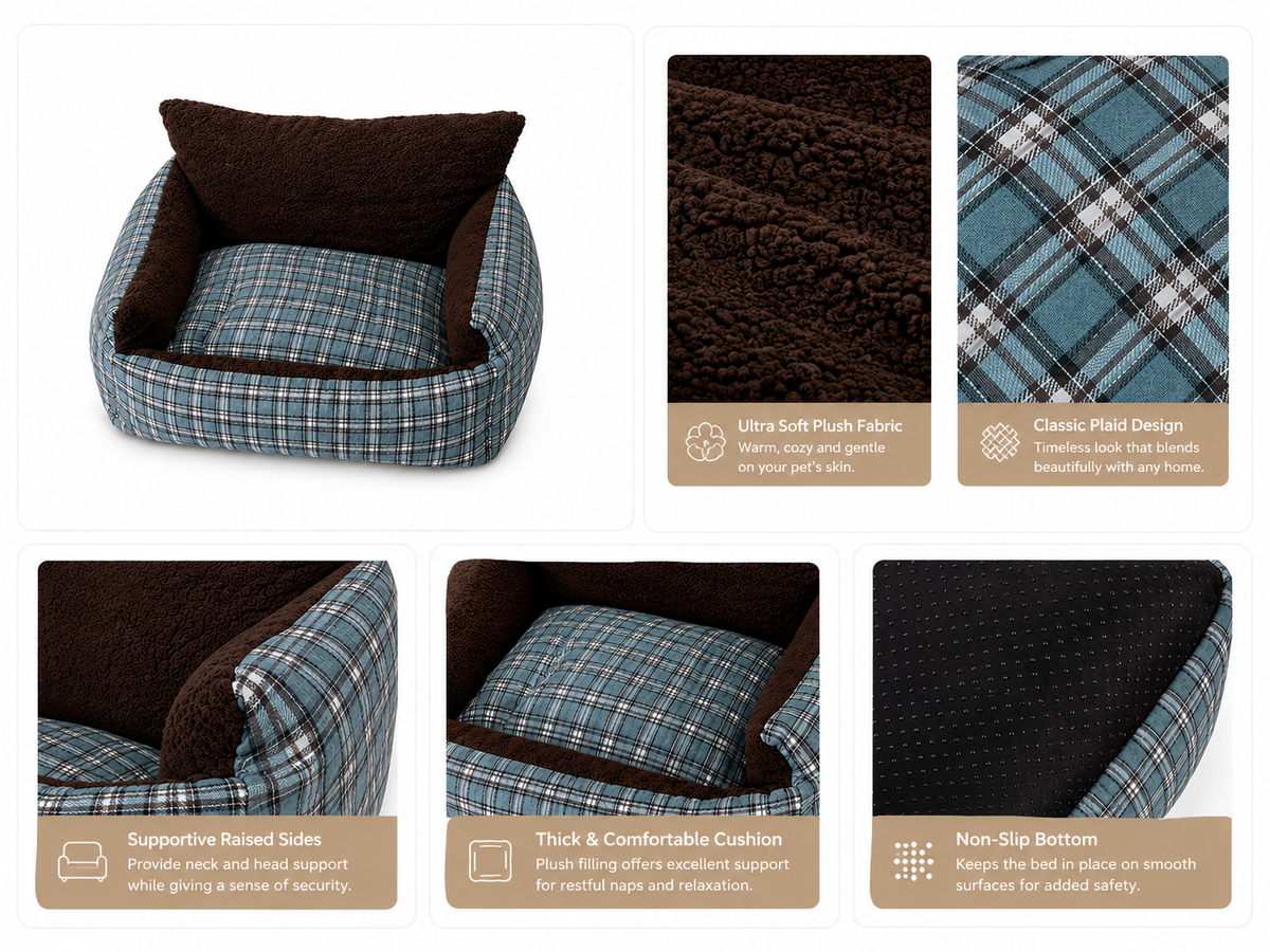 Tail Furniture TailFurniture™ Cozy Plaid Sofa Pet Bed – Orthopedic Dog & Cat Lounge Bed